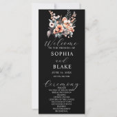 Black Wedding Program für Blume in Weiß und Schwar (Vorderseite)