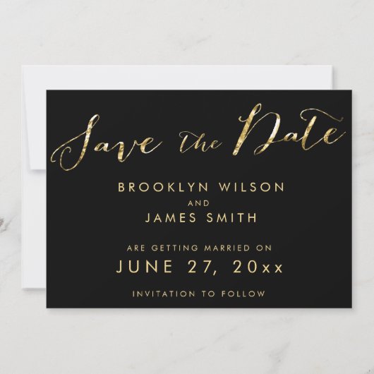 Black Wedding Save the Date Cards Elegant Einladung (Rückseite)