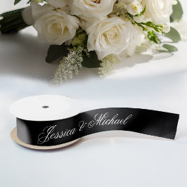 Black Wedding Simple Calligraphy Elegante Script Satinband