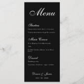 Black Wedding Simple White Script Calligraphy Menükarte (Vorderseite)