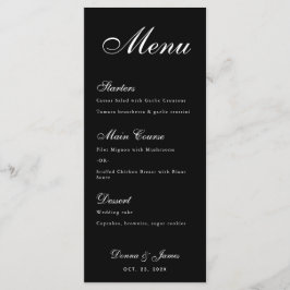 Black Wedding Simple White Script Calligraphy Menükarte