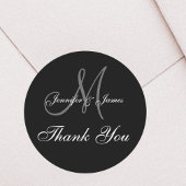 Black Wedding Thank You Monogram Names Runder Aufkleber