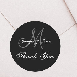Black Wedding Thank You Monogram Names Runder Aufkleber