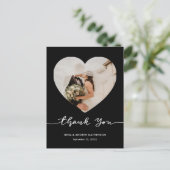 Black Wedding Thank You Script Heart Photo Postkarte (Stehend Vorderseite)