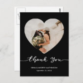 Black Wedding Thank You Script Heart Photo Postkarte (Vorne/Hinten)