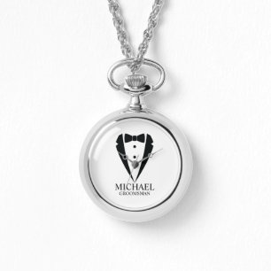 Black Wedding Tuxedo Anzug Personalisierte Trauzeu Armbanduhr