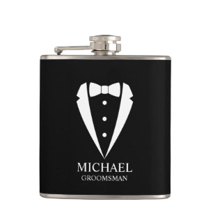 Black Wedding Tuxedo Anzug Personalisierte Trauzeu Flachmann