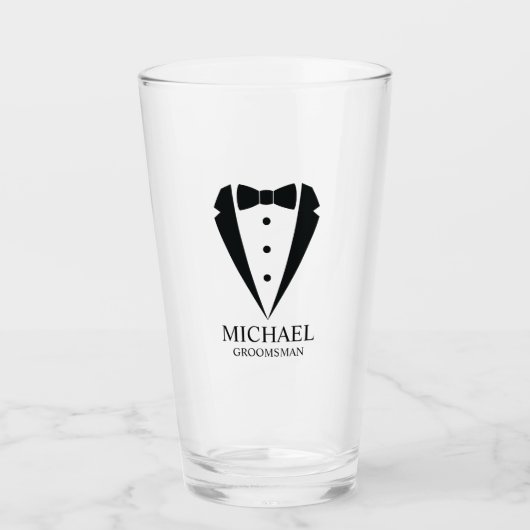 Black Wedding Tuxedo Anzug Personalisierte Trauzeu Glas (Vorderseite)