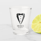 Black Wedding Tuxedo Anzug Personalisierte Trauzeu Schnapsglas (Vorderseite)