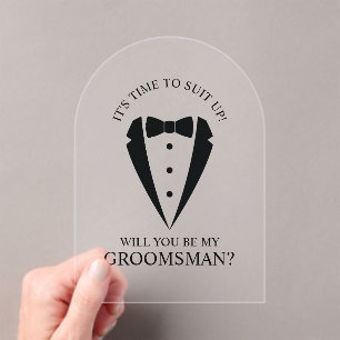 Black Wedding Tuxedo Anzug Trauzeuge Vorschlag Acryleinladungen