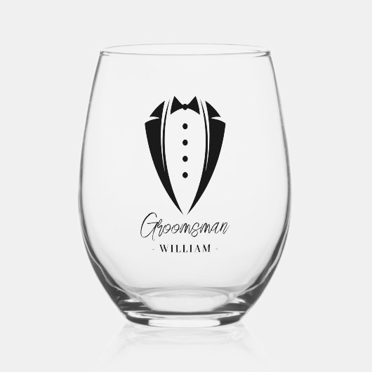 Black Wedding Tuxedo Trauzeuge Vorschlag Geschenk Weinglas Ohne Stiel (Vorderseite)