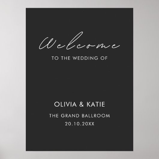 Black Wedding Welcome Sign Poster (Vorne)