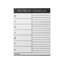 Black Weekly Meal Planner - Einkaufsliste Notizblock