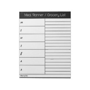 Black Weekly Meal Planner - Einkaufsliste Notizblock