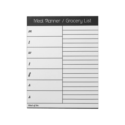 Black Weekly Meal Planner - Einkaufsliste Notizblock (Rotiert)