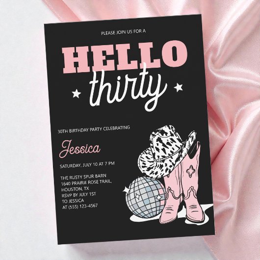 Black Western Disco Cowgirl 30th Birthday Party Einladung