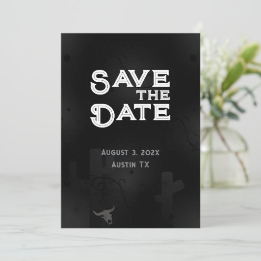 Black Western Goth Foto Save the Date Card (Stehend Vorderseite)