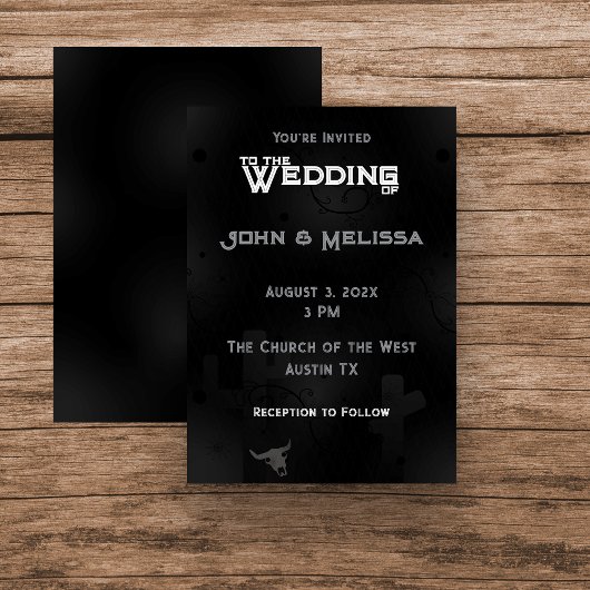 Black Western Goth Wedding Einladung Flat Card