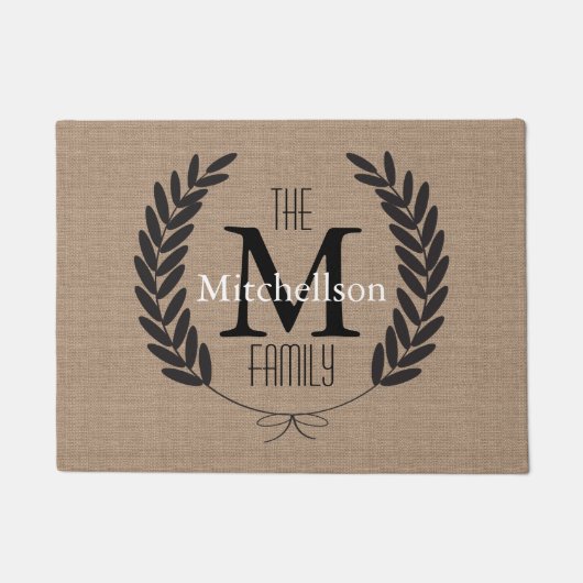 Black Wheat Laurels Burlap - Personalisiert Fußmatte (Vorderseite)