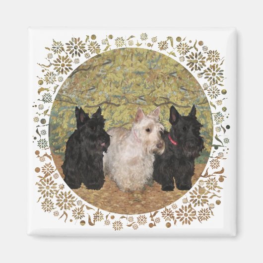 Black & Wheaten Scotties im Herbst Magnet (Vorne)