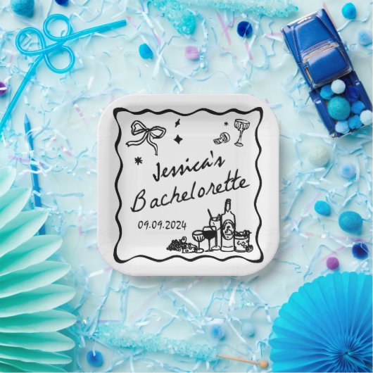 Black Whimsical Beach Junggeselinnen-Abschied Pappteller (Party)