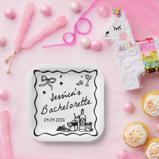 Black Whimsical Beach Junggeselinnen-Abschied Pappteller (Party)