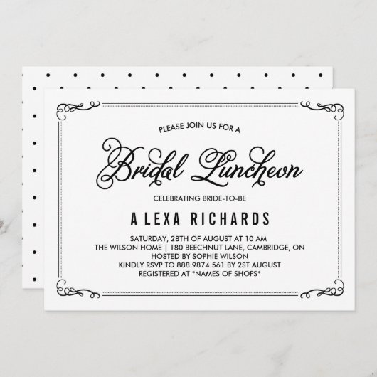 Black Whimsical Borders Bridal Luncheon Einladung (Vorne/Hinten)