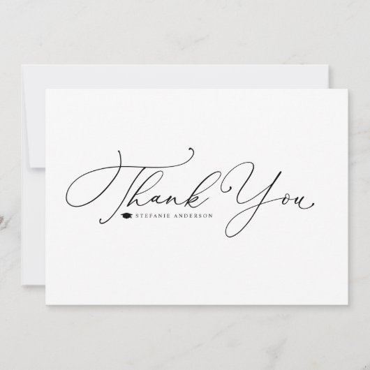 Black Whimsical Calligraphy Abschluss Dankeskarte (Vorderseite)