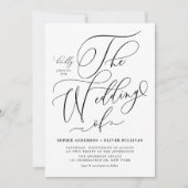 Black Whimsical Calligraphy QR Code Hochzeit Einladung (Vorderseite)