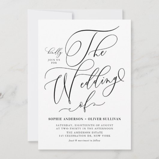 Black Whimsical Calligraphy QR Code Hochzeit Einladung (Vorderseite)