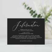 Black Whimsical Calligraphy Wedding Information Begleitkarte (Stehend Vorderseite)