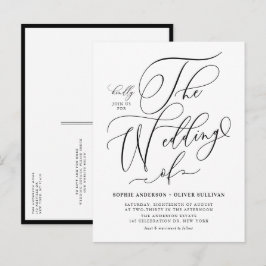 Black Whimsical Calligraphy Wedding QR Code Einladungspostkarte