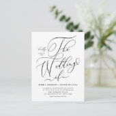 Black Whimsical Calligraphy Wedding QR Code Einladungspostkarte (Stehend Vorderseite)