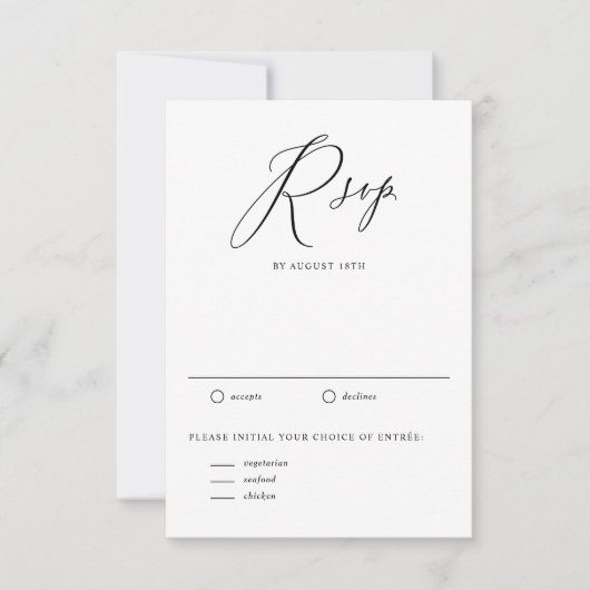 Black Whimsical Calligraphy Wedding RSVP Karte (Vorderseite)