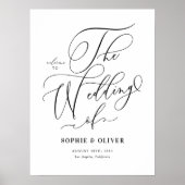 Black Whimsical Calligraphy Wedding Willkommen Poster (Vorne)