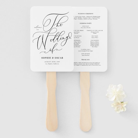 Black Whimsical Calligraphy Weddingprogramme Fächer (Vorne und Hinten)
