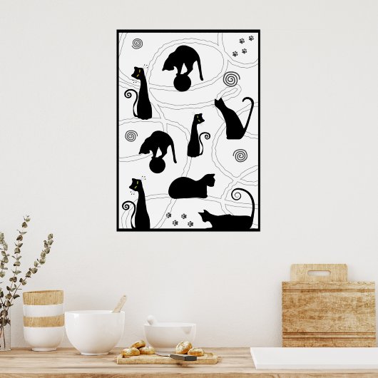 Black Whimsical Cats Poster (Küche)