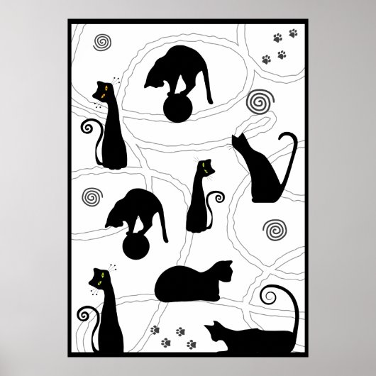 Black Whimsical Cats Poster (Vorne)