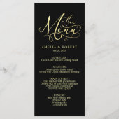 Black Whimsical Elegante Gold Calligraphy Menu Menükarte (Vorderseite)