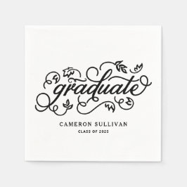 Black Whimsical Floral Script Abschluss Serviette