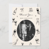 Black Whimsical Foto Hand Drawn Wedding Dankeskarte (Vorderseite)