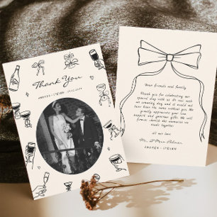 Black Whimsical Foto Hand Drawn Wedding Dankeskarte