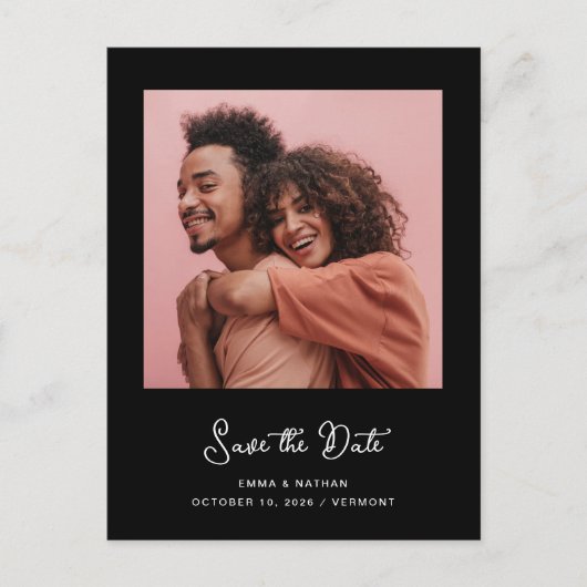 Black Whimsical Foto | QR-Code Save the Date Ankündigungspostkarte (Vorderseite)