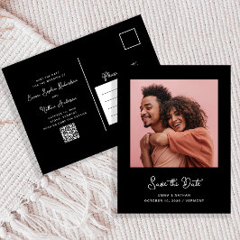 Black Whimsical Foto | QR-Code Save the Date Ankündigungspostkarte