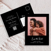 Black Whimsical Foto | QR-Code Save the Date Ankündigungspostkarte