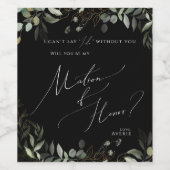 Black Whimsical Greenery Matron of Honor Vorschlag Weinetikett (Einzelnes Label)