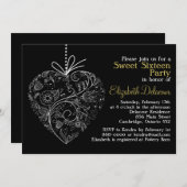 Black Whimsical Heart 16 . Geburtstag Einladung (Vorne/Hinten)