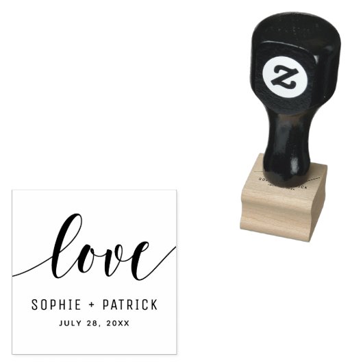 Black Whimsical Liebe Script Custom Wedding Gummistempel (Stempel)