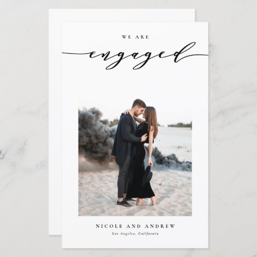 Black Whimsical Script Engagement Announcement (Vorne/Hinten)
