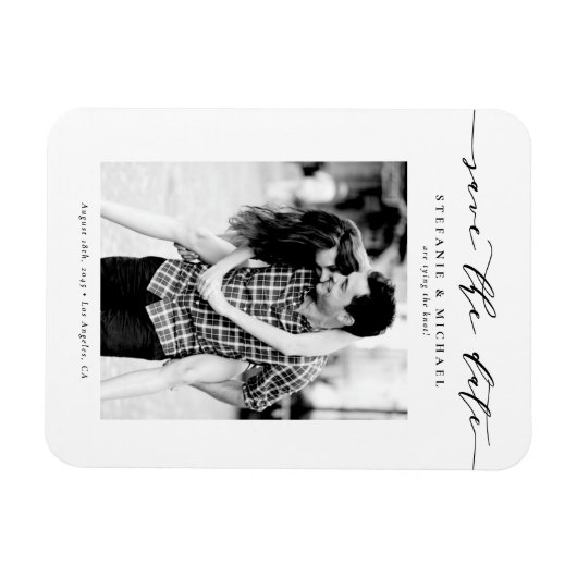 Black Whimsical Script-Foto Save the Date Magnet (Horizontal)